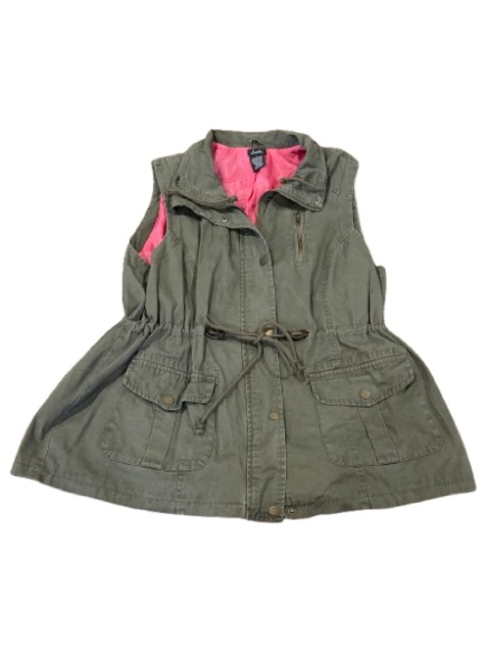 Justify Women’s Olive Utility Vest with Pink Lining Accent Size 2X